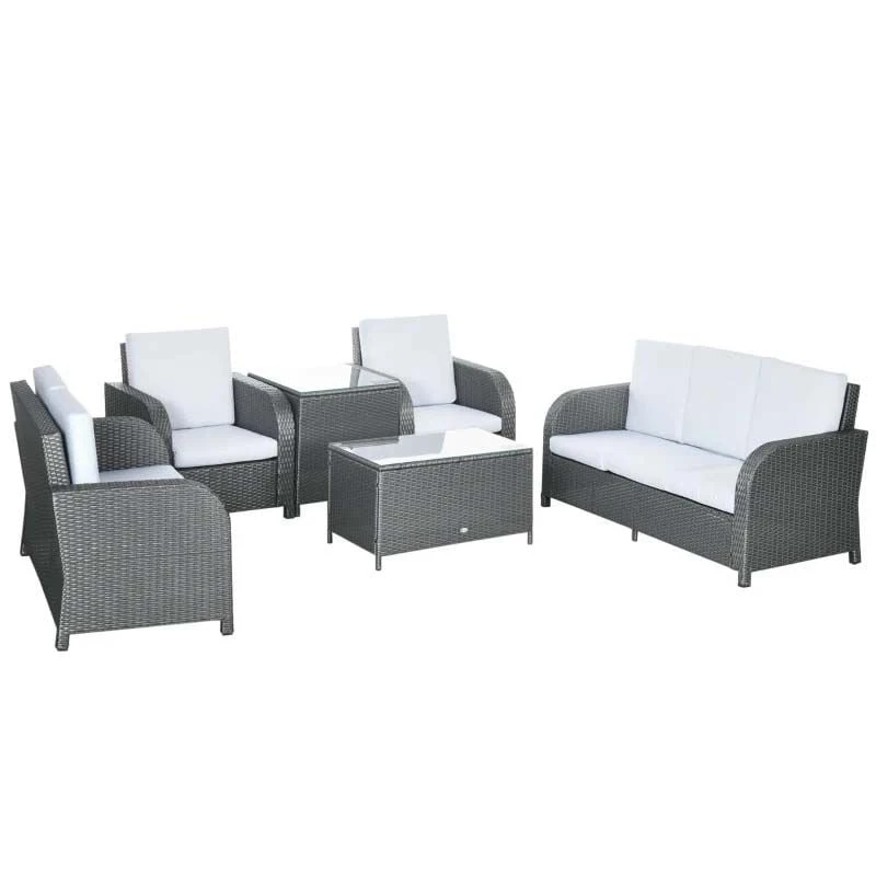 Outsunny 7-Seater Rattan Garden Furniture Set - Grey - 860-251V70GY - Image 2
