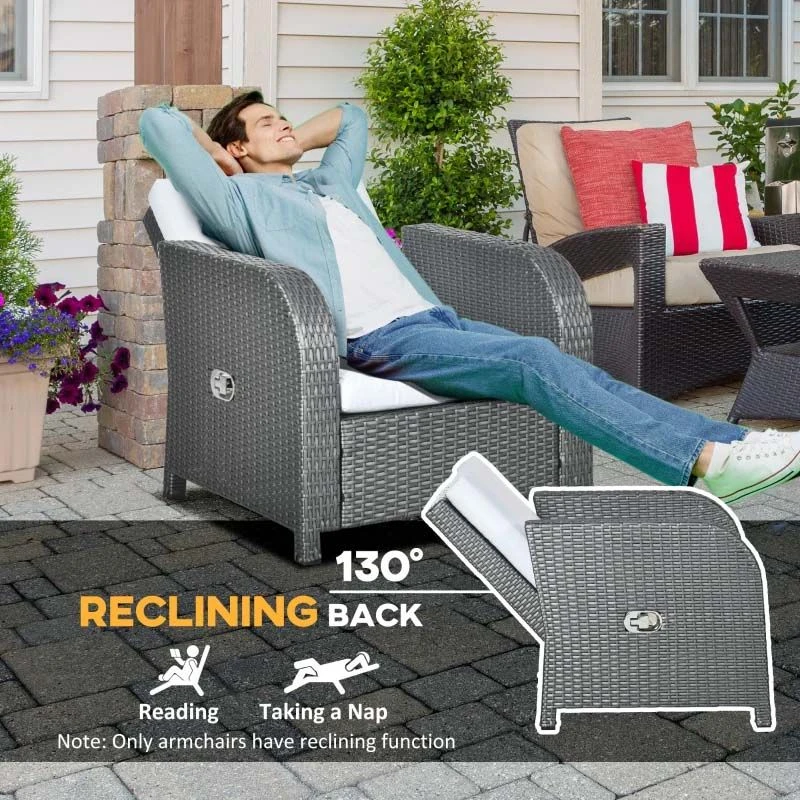 Outsunny 7-Seater Rattan Garden Furniture Set - Grey - 860-251V70GY - Image 5