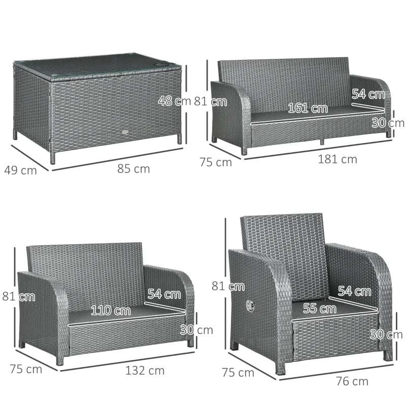 Outsunny 7-Seater Rattan Garden Furniture Set - Grey - 860-251V70GY - Image 3