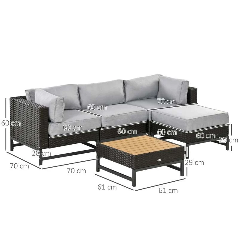 Outsunny 3-Seater Rattan Garden Furniture Set - Brown/Grey - 860-278V70BN - Image 3