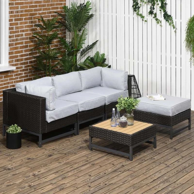 Outsunny 3-Seater Rattan Garden Furniture Set - Brown/Grey - 860-278V70BN