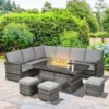 Outsunny 9-Seater Rattan Garden Furniture Set With Fire Pit - Grey - 860-290V70GG