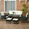 Outsunny 5-Seater Rattan Garden Furniture Set - Black/White - 860-292V70BK