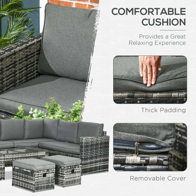 Outsunny 8-Seater Rattan Garden Furniture Set - Grey - 860-293V70GG - Image 4