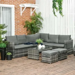 Outsunny 8-Seater Rattan Garden Furniture Set - Grey - 860-293V70GG