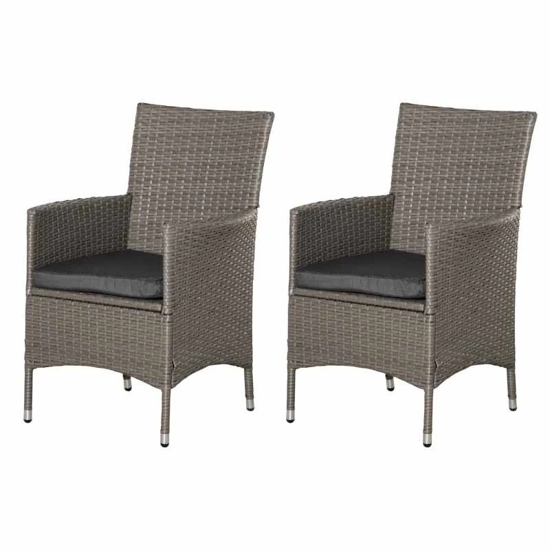 Outsunny Set Of 2 Rattan Armchairs - Grey - 861-004GY - Image 2