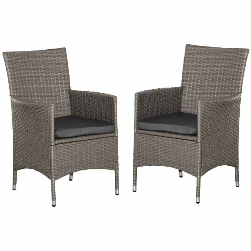 Outsunny Set Of 2 Rattan Armchairs - Grey - 861-004GY - Image 3