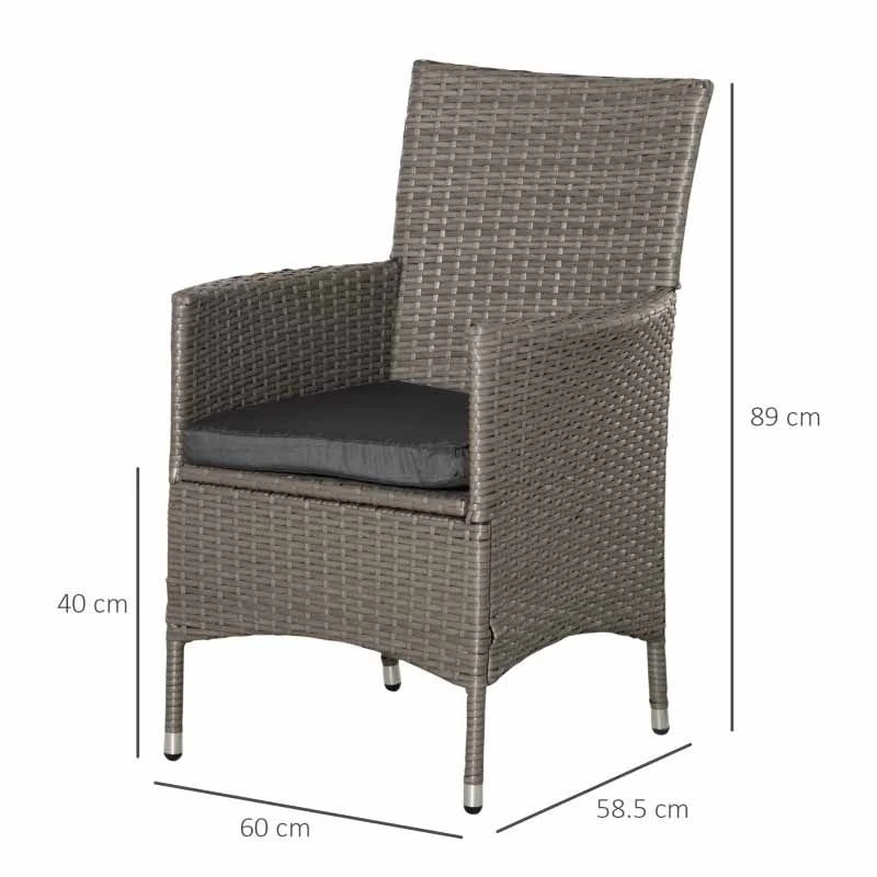 Outsunny Set Of 2 Rattan Armchairs - Grey - 861-004GY - Image 7