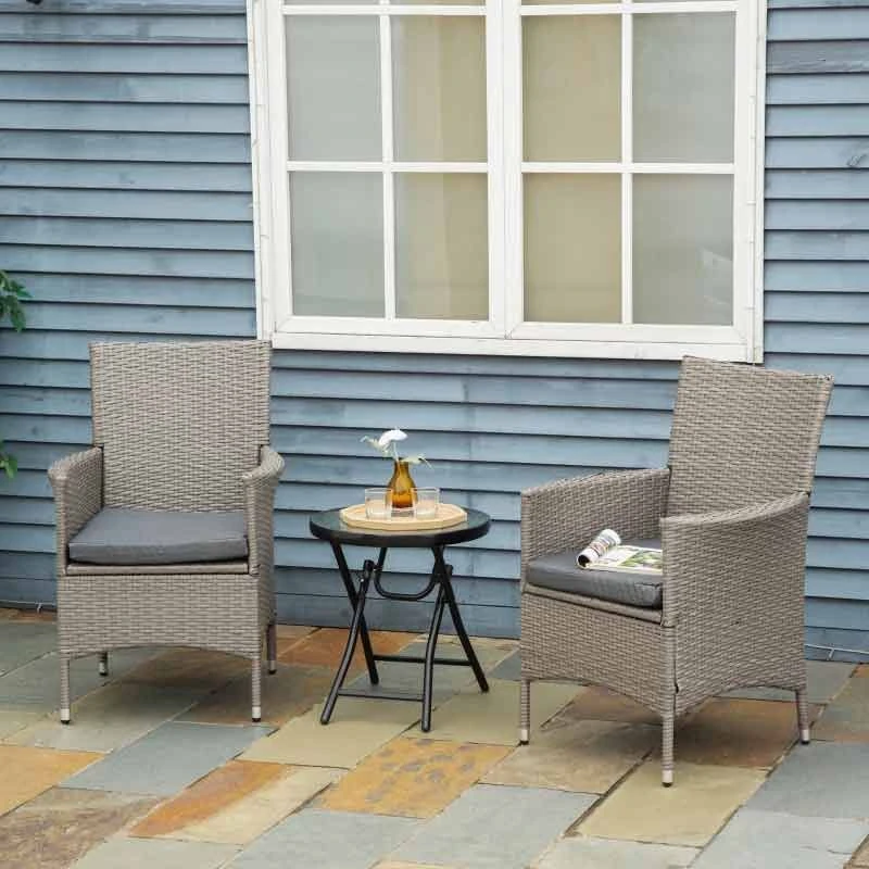 Outsunny Set Of 2 Rattan Armchairs - Grey - 861-004GY - Image 9