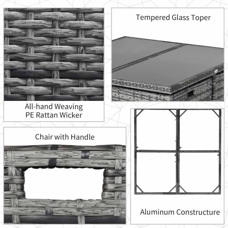 Outsunny 8-Seater Rattan Wicker Dining Table & Chairs Set With Cushion - 861-028GY - Image 4