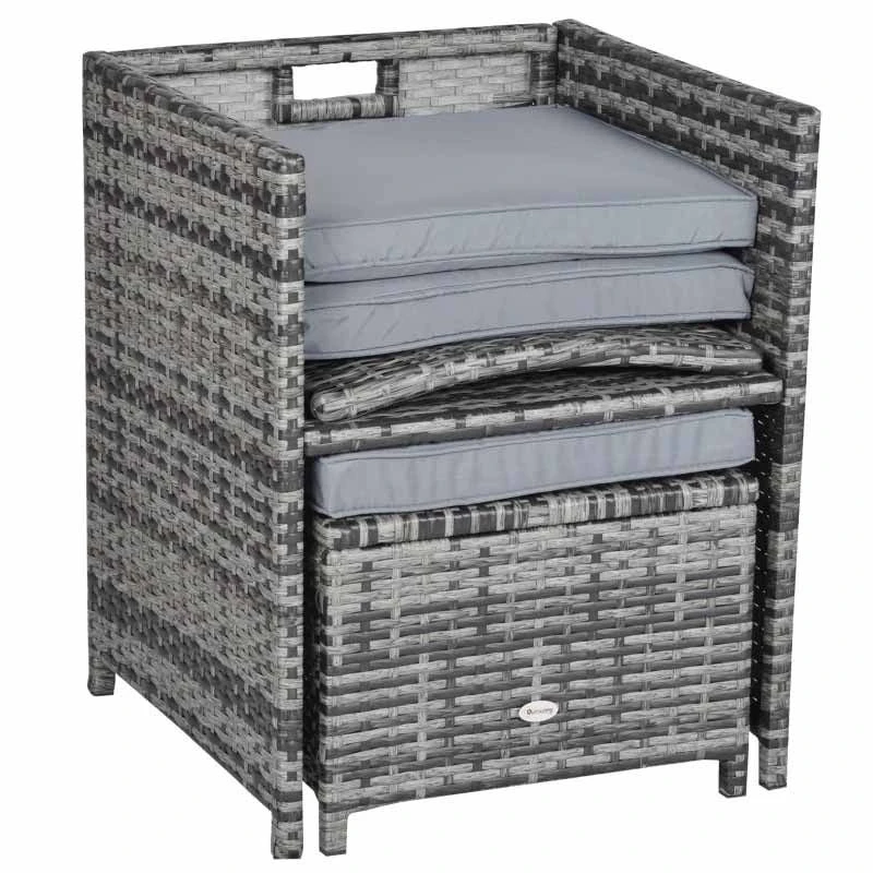 Outsunny 8-Seater Rattan Wicker Dining Table & Chairs Set With Cushion - 861-028GY - Image 9