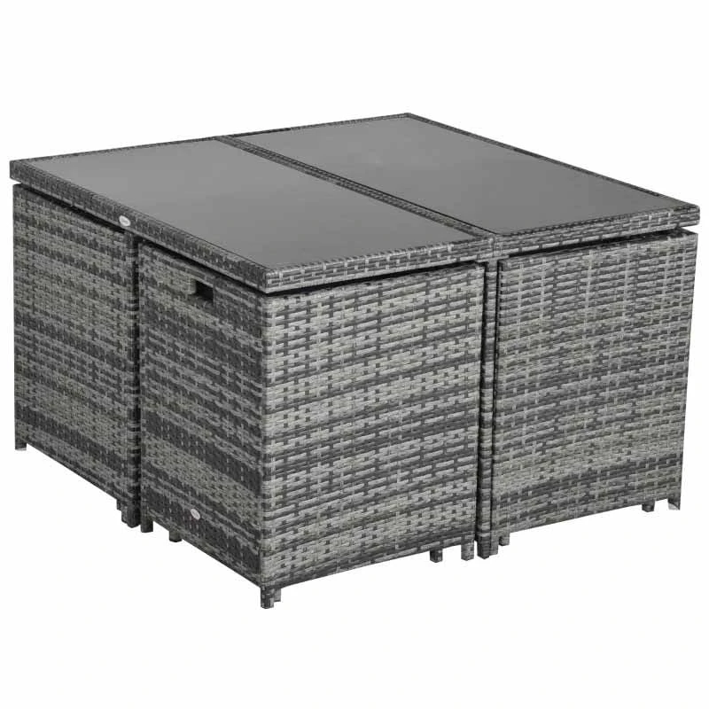 Outsunny 8-Seater Rattan Wicker Dining Table & Chairs Set With Cushion - 861-028GY - Image 10