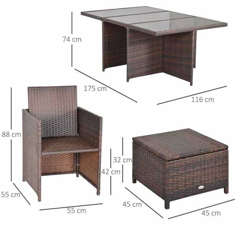 Outsunny 11 Piece Rattan Cube Dining Table And Chairs Set - Brown - 861-031BN - Image 2