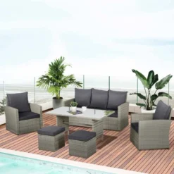Outsunny 7-Seater Patio PE Rattan Sofa Furniture Set With Cushion - Mixed Grey - 861-040V70GY