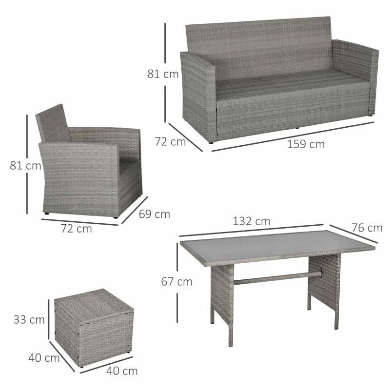 Outsunny 7-Seater Patio PE Rattan Sofa Furniture Set With Cushion - Mixed Grey - 861-040V70GY - Image 2