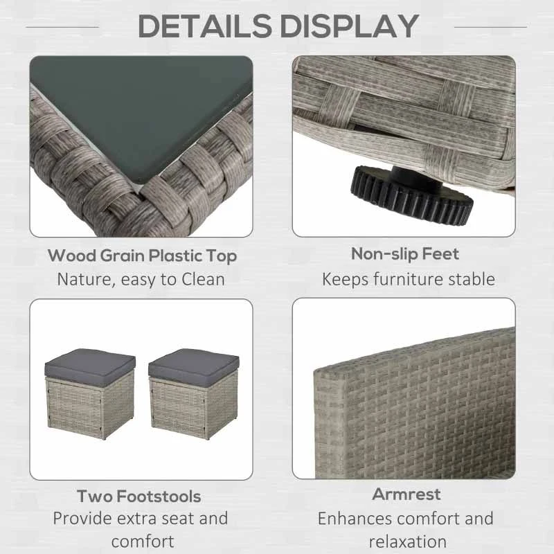 Outsunny 7-Seater Patio PE Rattan Sofa Furniture Set With Cushion - Mixed Grey - 861-040V70GY - Image 6