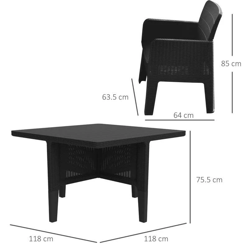 Outsunny 5 Piece PP Rattan Garden Dining Patio Cube Table & Chairs Set - Grey - 861-043 - Image 2