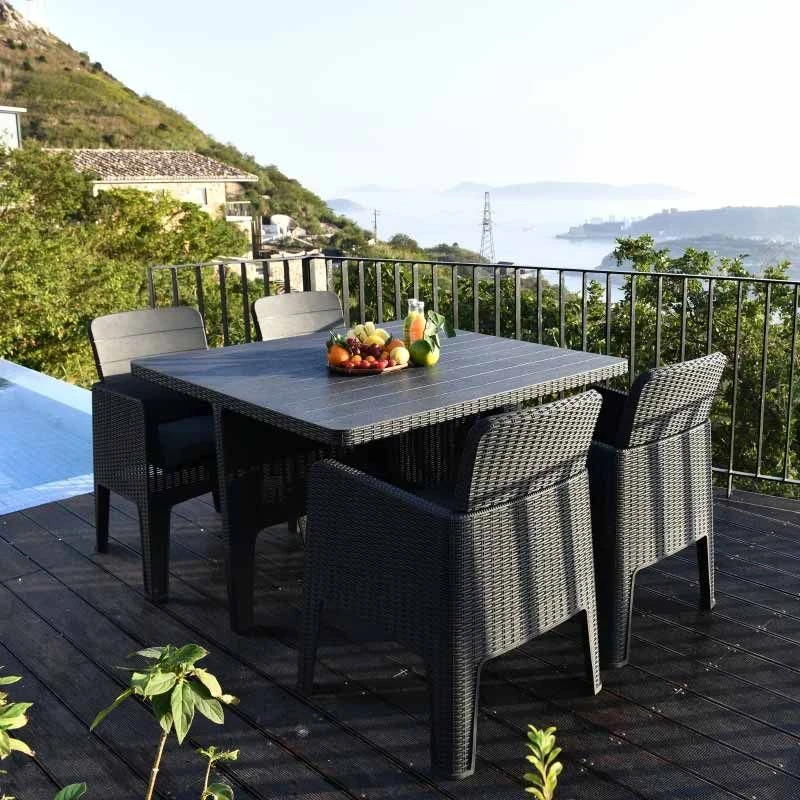 Outsunny 5 Piece PP Rattan Garden Dining Patio Cube Table & Chairs Set - Grey - 861-043 - Image 10