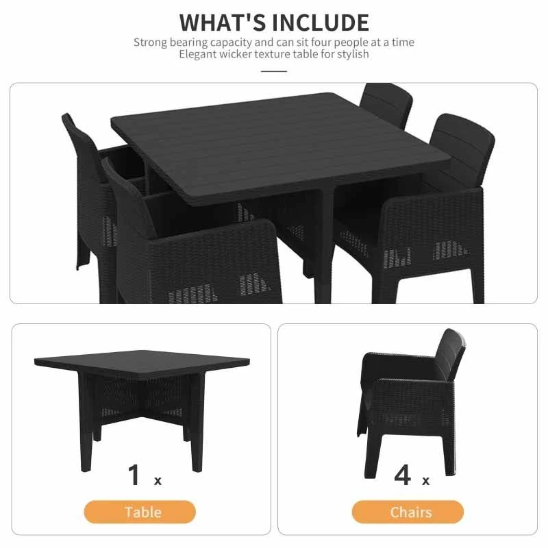 Outsunny 5 Piece PP Rattan Garden Dining Patio Cube Table & Chairs Set - Grey - 861-043 - Image 5