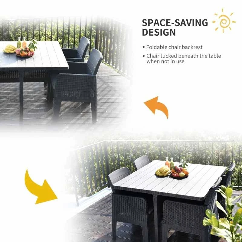 Outsunny 5 Piece PP Rattan Garden Dining Patio Cube Table & Chairs Set - Grey - 861-043 - Image 6