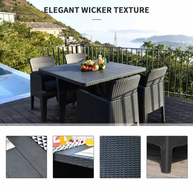 Outsunny 5 Piece PP Rattan Garden Dining Patio Cube Table & Chairs Set - Grey - 861-043 - Image 7