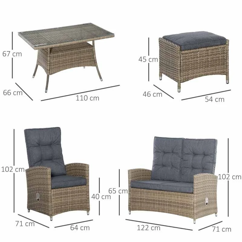 Outsunny 6 Piece Patio Rattan Wicker Table & Chairs Set With Storage Layer - Mixed Grey - 861-052V70 - Image 2