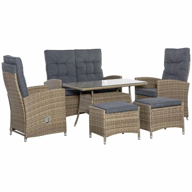 Outsunny 6 Piece Patio Rattan Wicker Table & Chairs Set With Storage Layer - Mixed Grey - 861-052V70 - Image 3