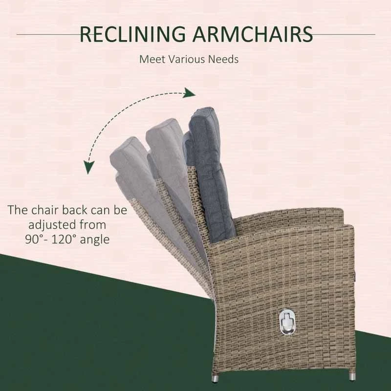 Outsunny 6 Piece Patio Rattan Wicker Table & Chairs Set With Storage Layer - Mixed Grey - 861-052V70 - Image 7