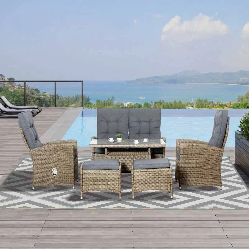 Outsunny 6 Piece Patio Rattan Wicker Table & Chairs Set With Storage Layer - Mixed Grey - 861-052V70