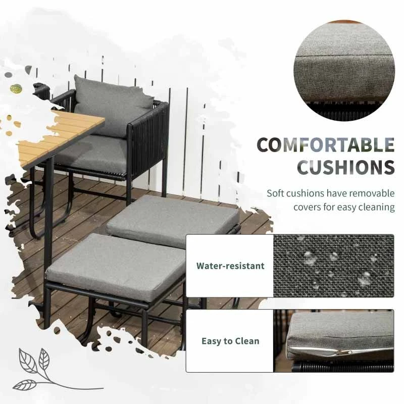 Outsunny 11 Piece Patio PE Rattan Wicker Dining Table & Chairs Set - Black - 861-066V70BK - Image 5