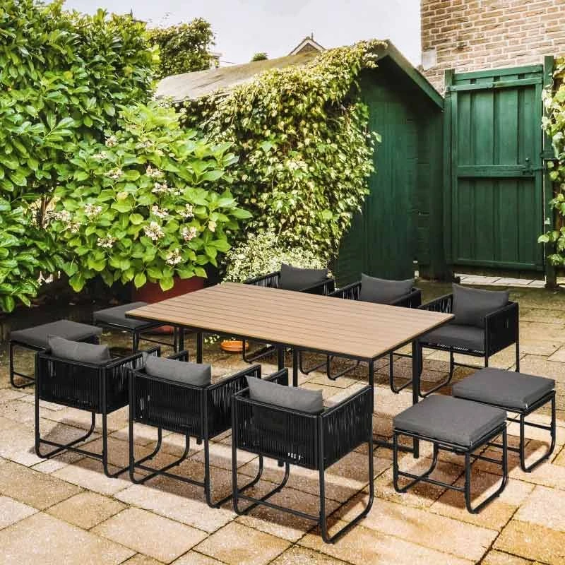 Outsunny 11 Piece Patio PE Rattan Wicker Dining Table & Chairs Set - Black - 861-066V70BK - Image 10
