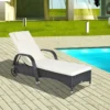 Outsunny Rattan Reclining Sun Lounger - Black/Cream - 862-005V01BK