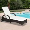 Outsunny Rattan Reclining Sun Lounger - Brown/Cream - 862-005V01BN