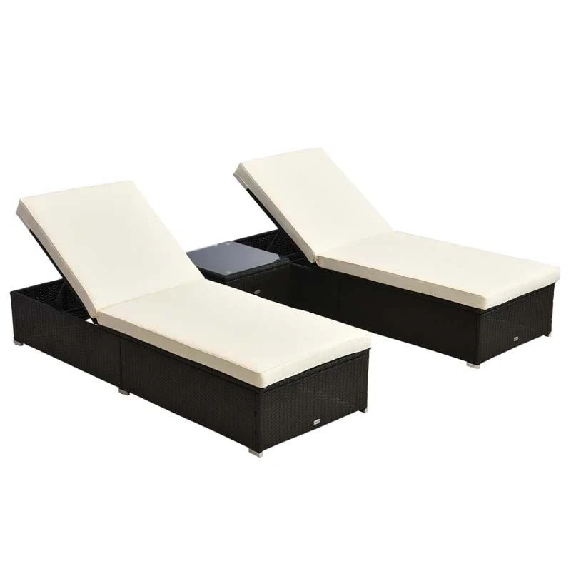 Outsunny 2-Seater Rattan Sun Lounger Set With Table - Brown/White - 862-013 - Image 2