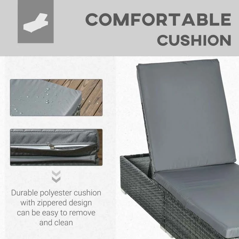 Outsunny Rattan Reclining Sun Lounger - Grey - 862-025V70GG - Image 5