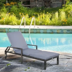 Outsunny Rattan Reclining Sun Lounger - Grey - 862-035V70