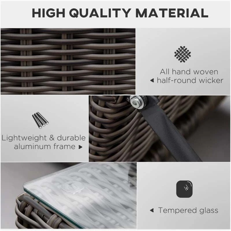 Outsunny 2 Seater Rattan Reclining Sun Lounger Set With Table - Grey - 862-045V70 - Image 6