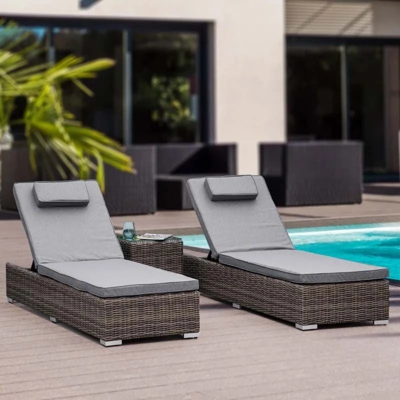 Outsunny 2 Seater Rattan Reclining Sun Lounger Set With Table - Grey - 862-045V70 - Image 9