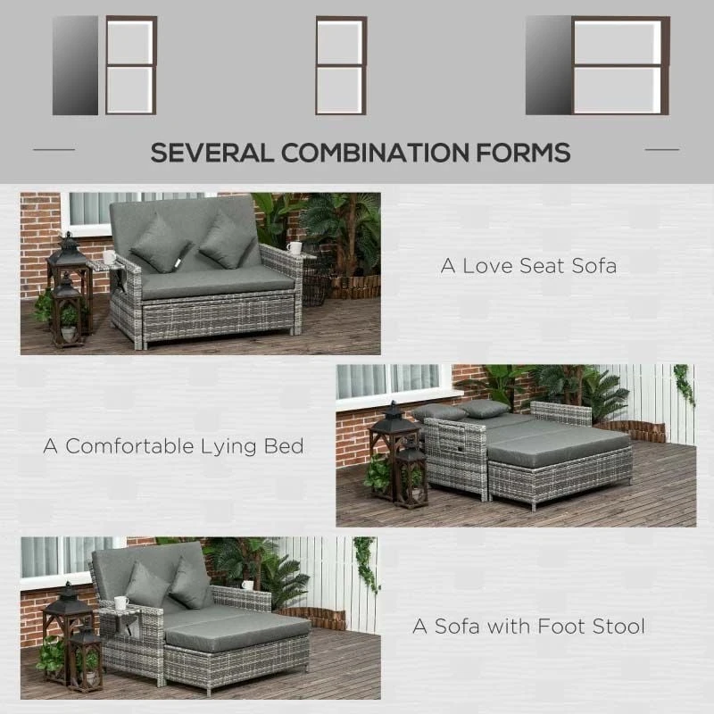 Outsunny 2-Seater Rattan Garden Furniture Set - Grey - 862-057V71GY - Image 5