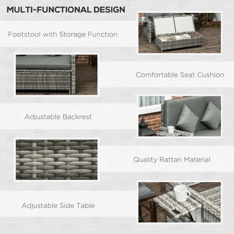 Outsunny 2-Seater Rattan Garden Furniture Set - Grey - 862-057V71GY - Image 6