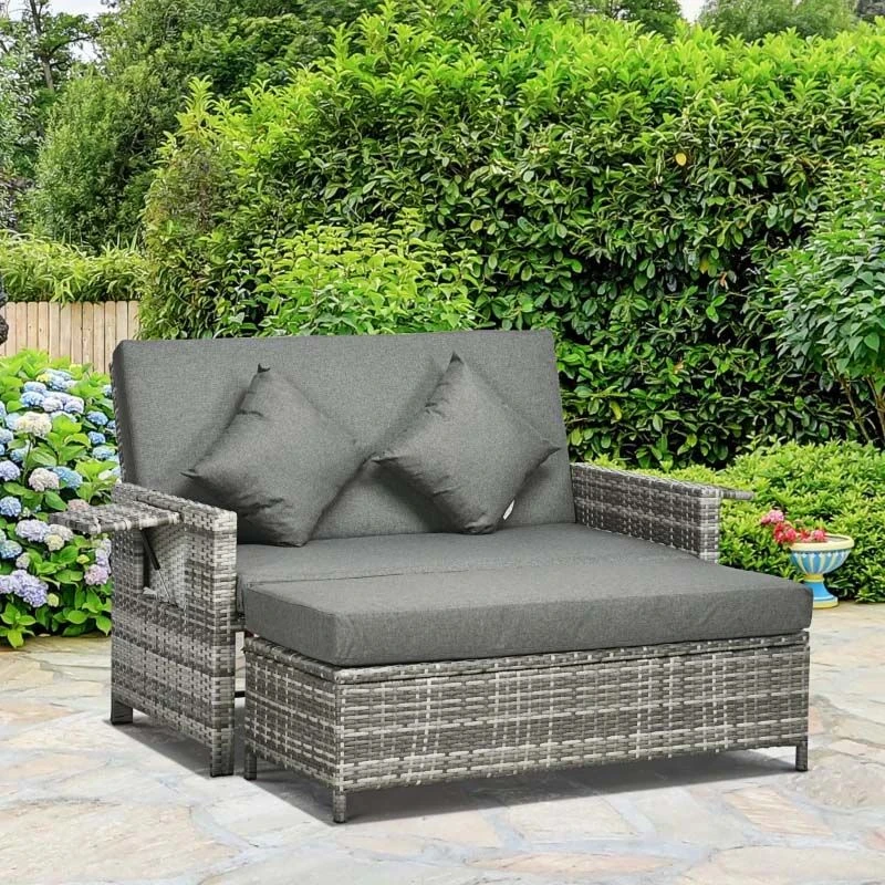 Outsunny 2-Seater Rattan Garden Furniture Set - Grey - 862-057V71GY - Image 10