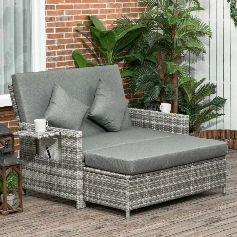 Outsunny 2-Seater Rattan Garden Furniture Set - Grey - 862-057V71GY