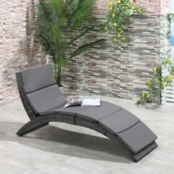 Outsunny Rattan Sun Lounger - Grey - 862-059V70GY