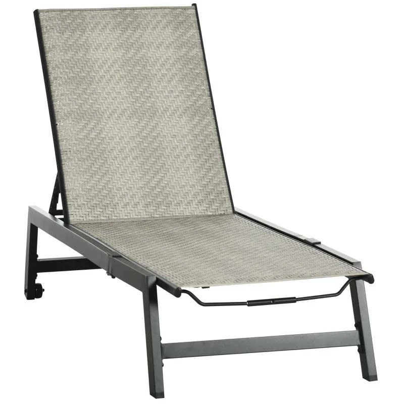 Outsunny Rattan Reclining Sun Lounger - Grey - 862-064V03GG - Image 2
