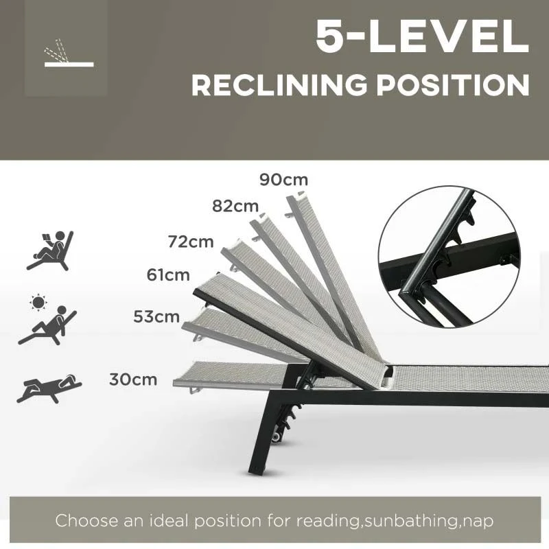 Outsunny Rattan Reclining Sun Lounger - Grey - 862-064V03GG - Image 5