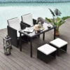 Outsunny 4-Seater Rattan Table & Chair Set - Black & Creamy White - 863-009BK