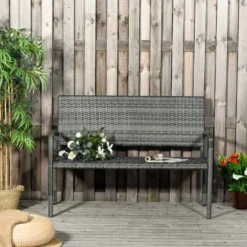 Outsunny 2 Seater Rattan Garden Bench - Grey - 867-022GY