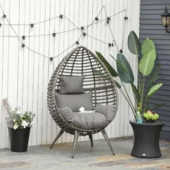 Outsunny Teardrop PE Rattan Egg Chair - Grey - 867-047V70GY