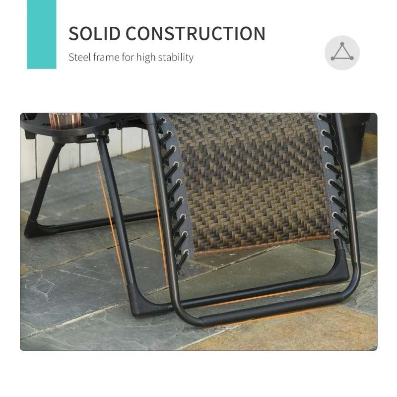 Outsunny Reclining Sun Lounger Chair With Cup Holder - Grey - 867-061V70 - Image 7