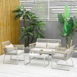 Outsunny 4-Seater Rattan Garden Furniture Set - Grey - 867-100